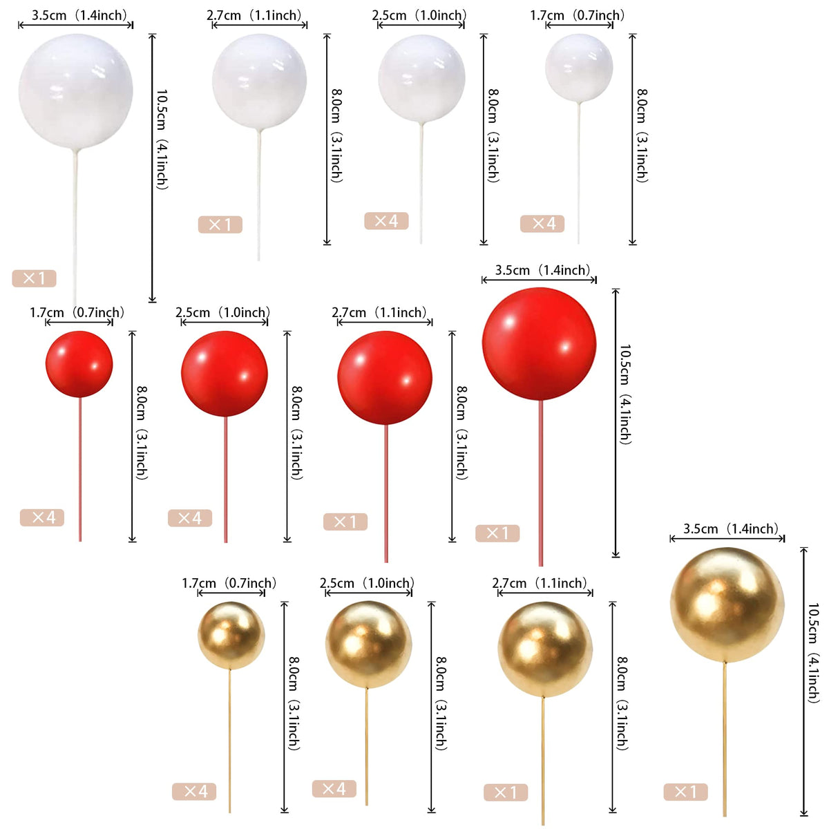 Rssta i Mini Balloon Cake Topper Set, 30 PCS Foam Pearl Balls, Red Gold White, Model XM237