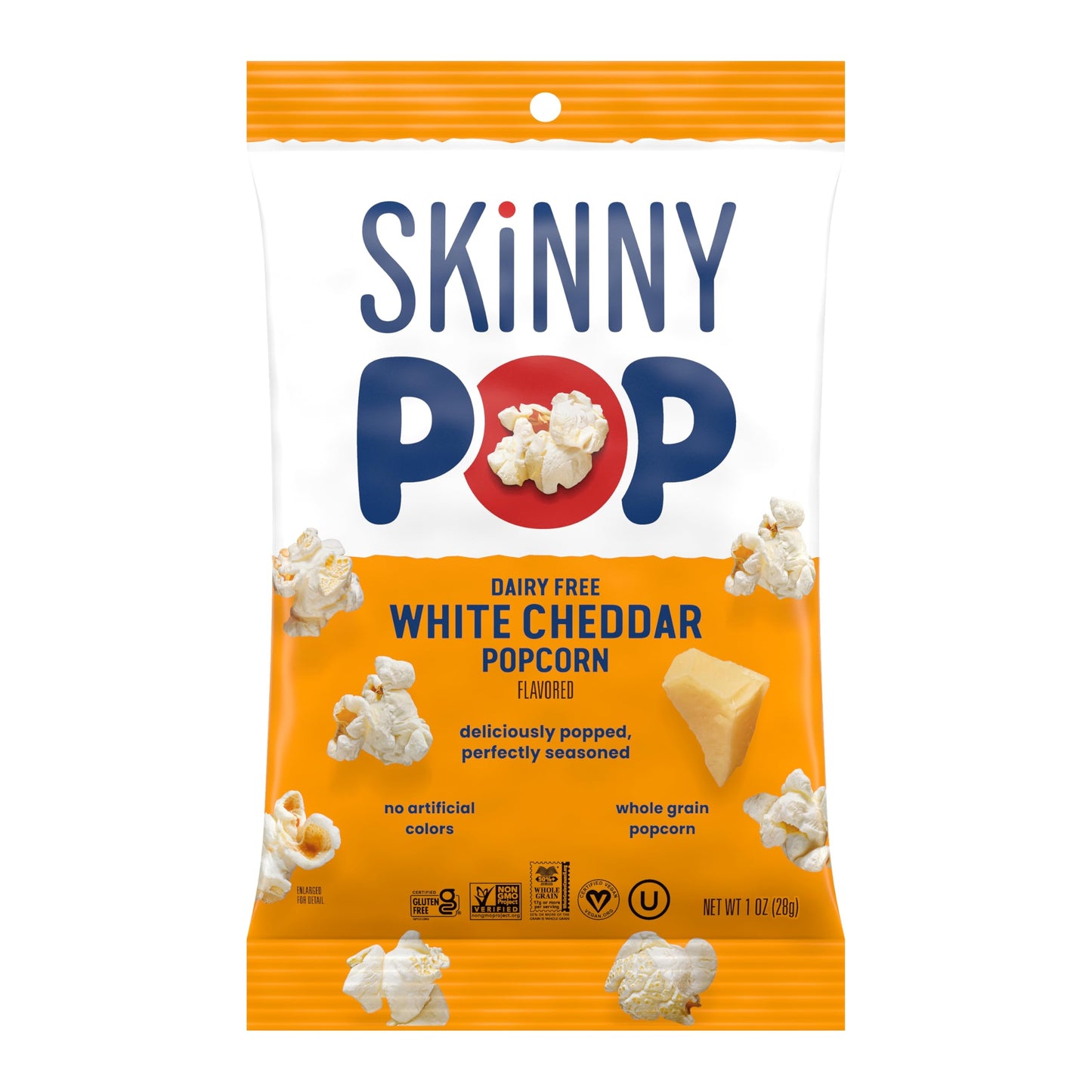 SkinnyPop Popcorn, Dairy Free White Cheddar, Gluten Free, 1oz Bags, 12 Count