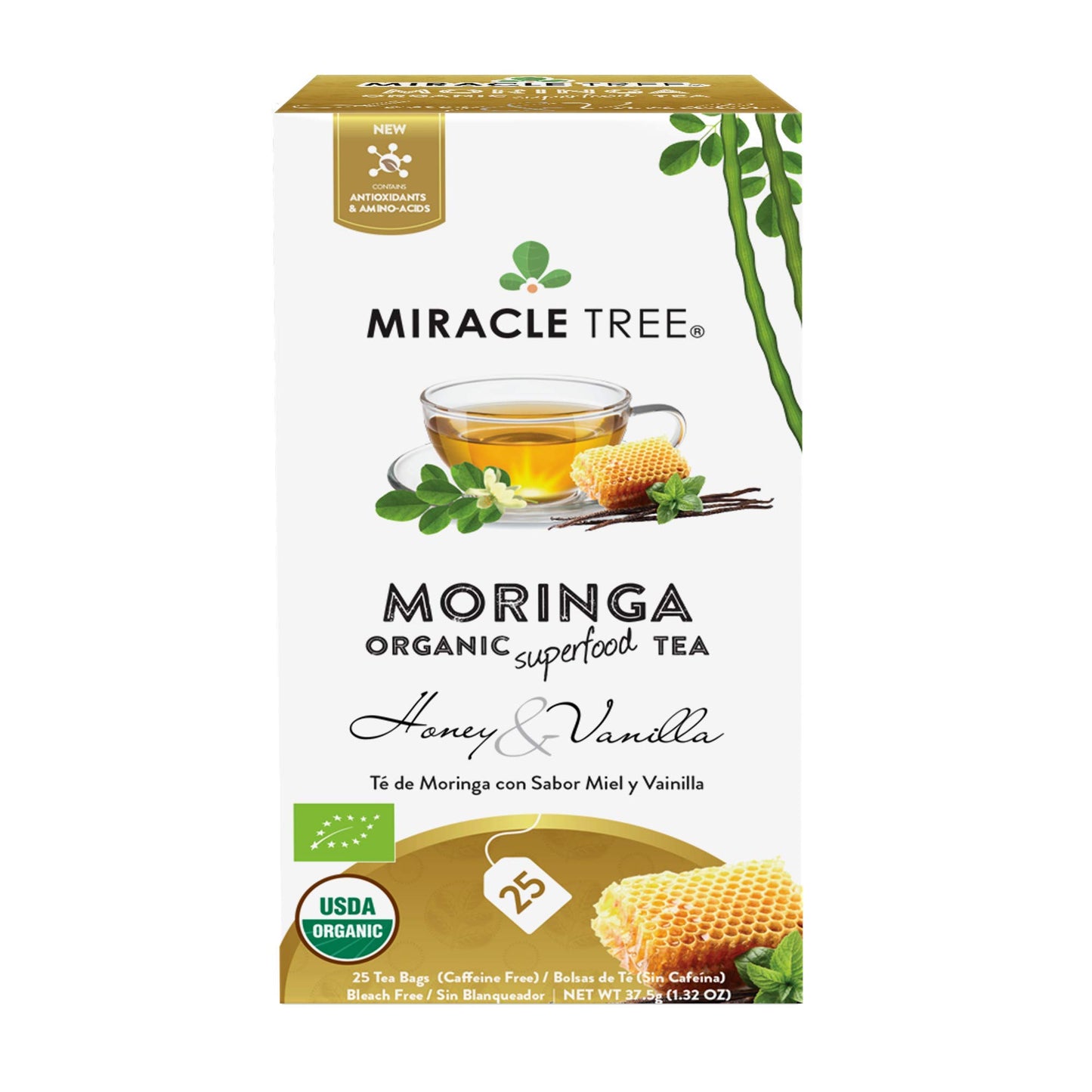 Tree Organic Moringa Superfood Tea - 25 Individually Sealed Bags, 12 Count, Vegan, Gluten-Free, Caffeine-Free