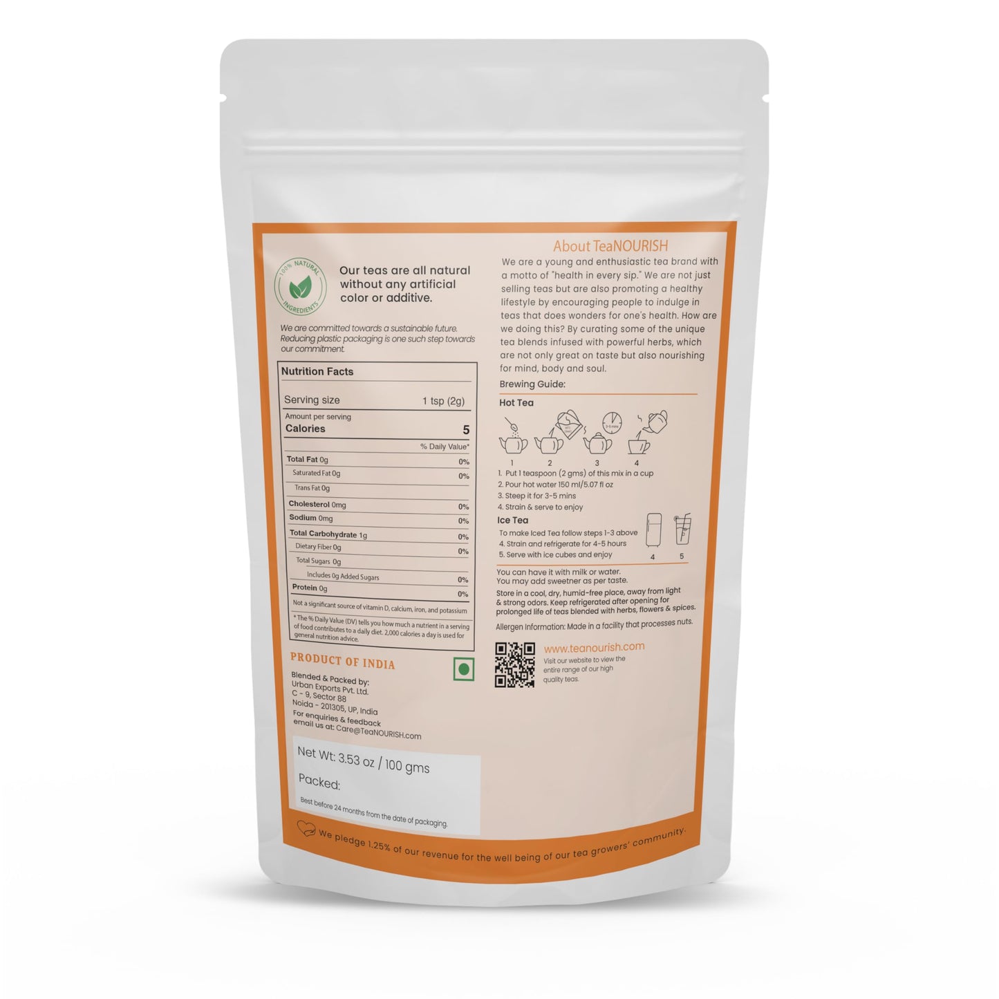 TEANOURISH Turmeric Ashwagandha Herbal Tea - Caffeine-Free, 100% Natural Ingredients, 3.53oz