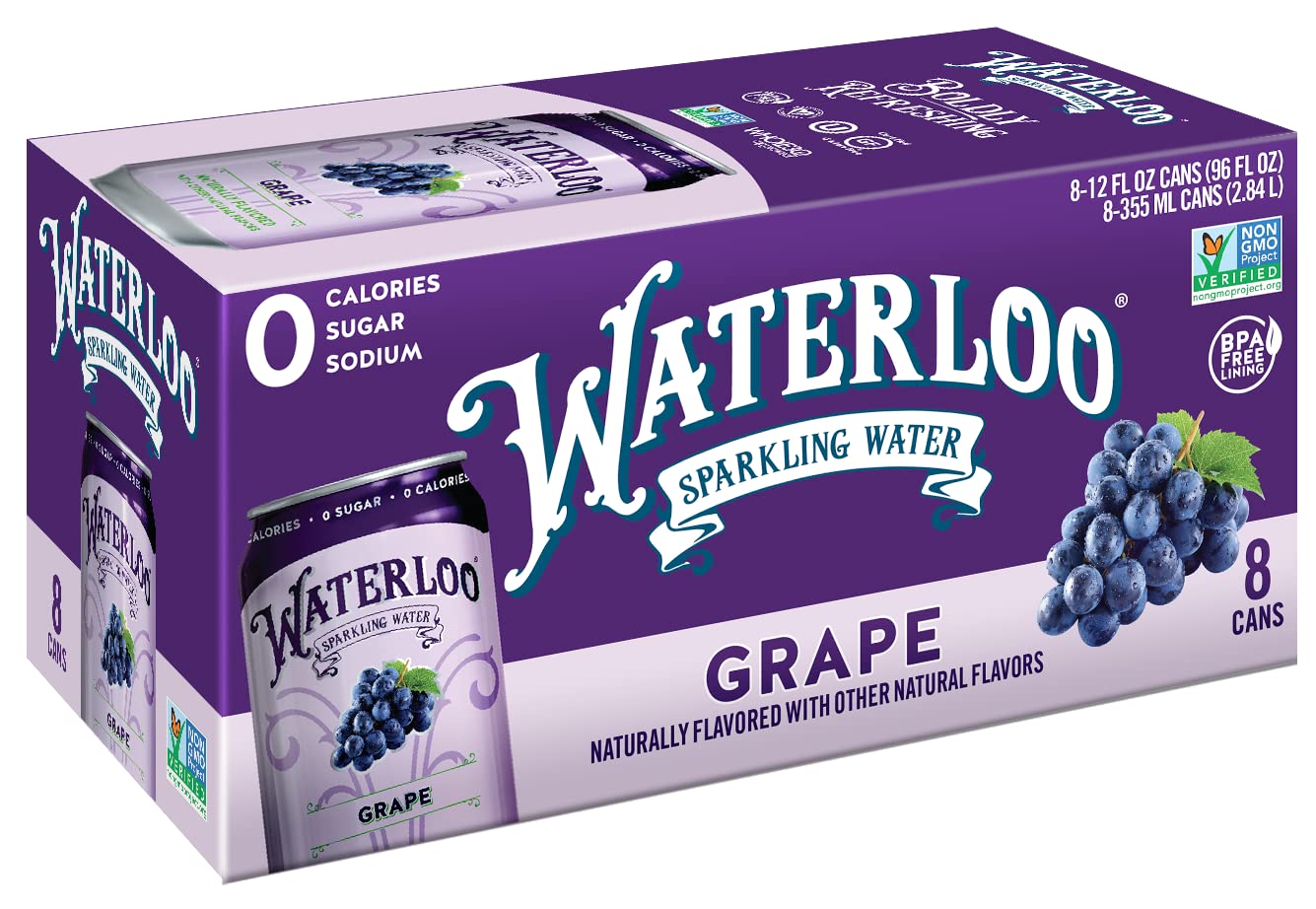 Waterloo Sparkling Water Grape Flavor, 8-Pack Cans