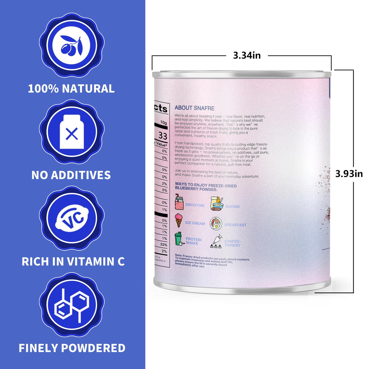 Blueberry Powder, 6.7Oz Freeze Dried Blueberry Pow Der, Freeze Dried Fruit Powder, No Sugar & Additives, Great For Oatmeal, Cere