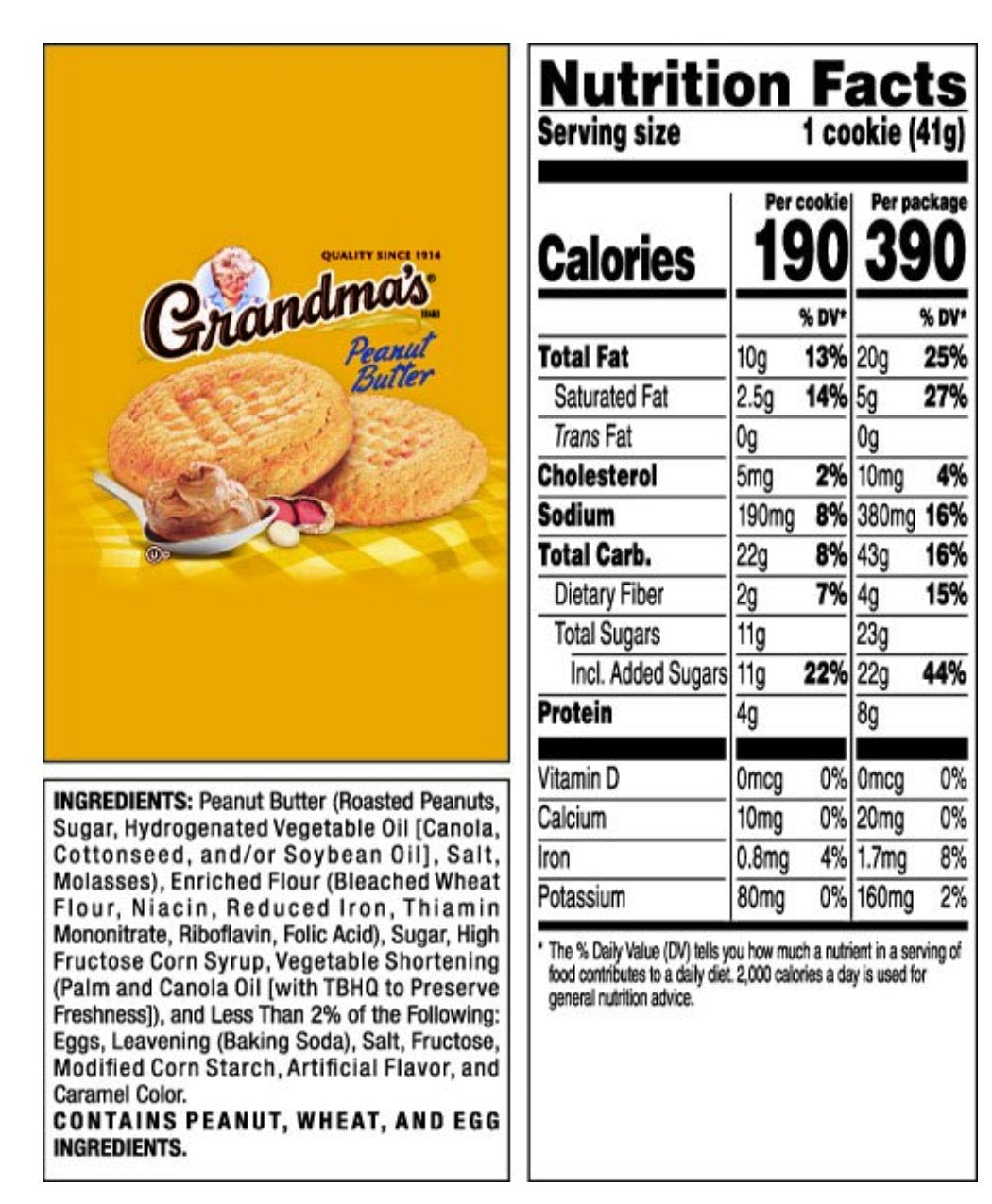 Grandma'S Cookies Peanut Butter Flavored 4 Packs (8 Cookies)