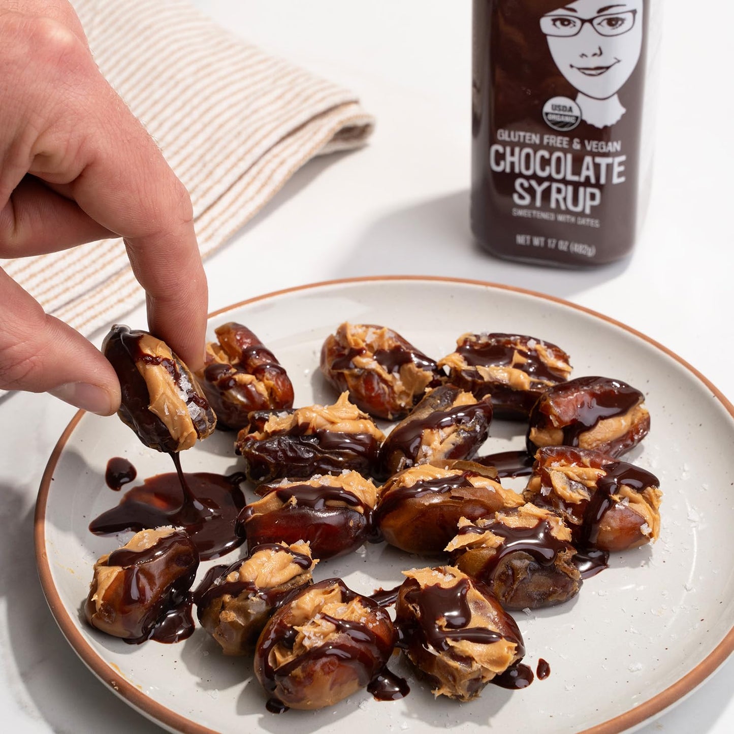 Date Lady Chocolate Syrup | Sweetened Only with Dates | Organic  Vegan  Kosher and Dairy Free | Drizzle on Ice Cream  Pour on Pancakes or Grab a Spoonful! | 1Squeeze Bottle (17oz)