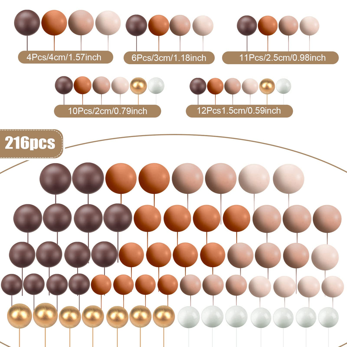 Maitys 216 Pcs Balls Cake Topper Mini Balloons Cake Toppers Foam Ball Cake Decorations Ball Shaped Cake Insert Topper Balloon Ca