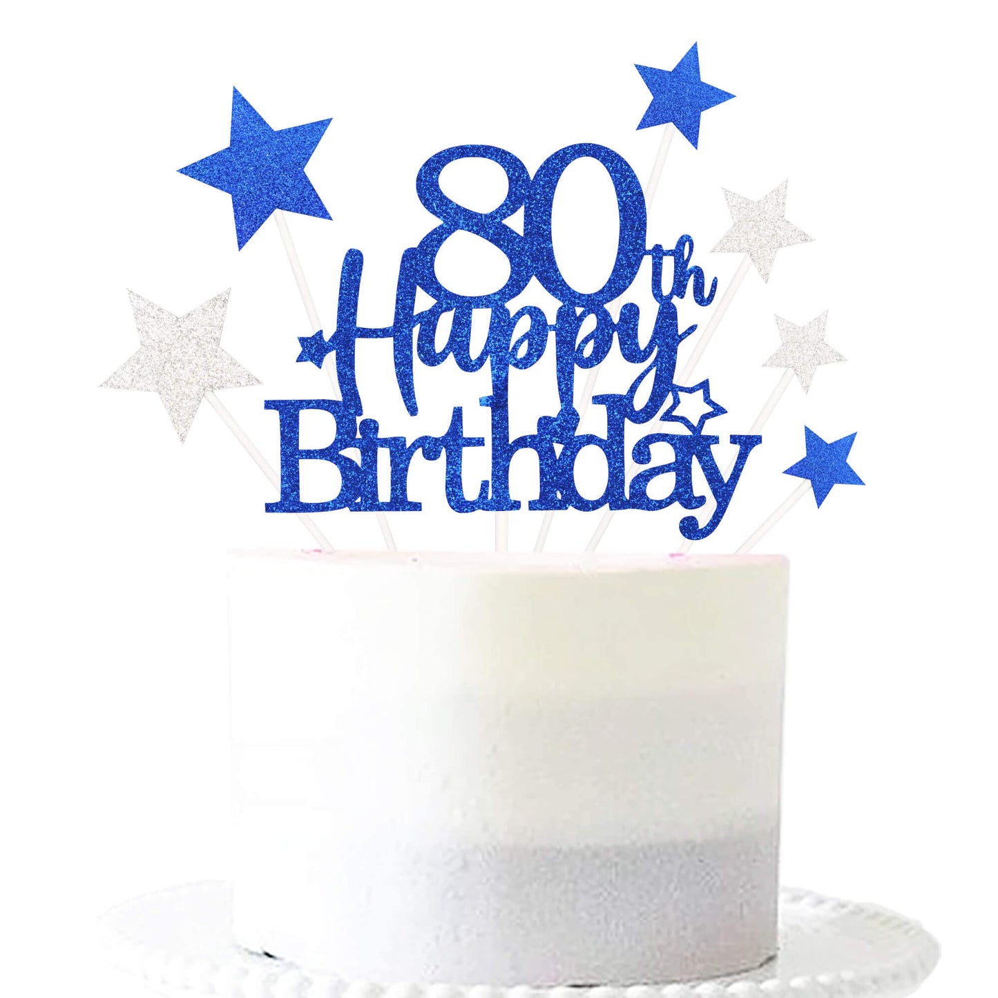 Pargleev Glittery 80Th Happy Birthday Cake Topper With Star,Personalised 80 Birthday Cake Toppers Party Decorations Party Suppli