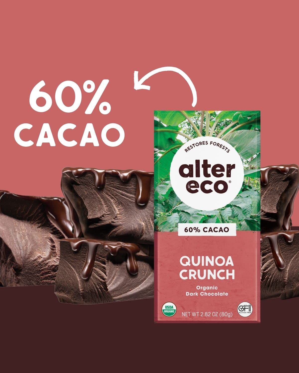 Alter Eco Dark Chocolate Bars - Pure Dark Cocoa, Fair Trade, Organic, Non-GMO, Gluten Free, 2 Count (Pack of 1)