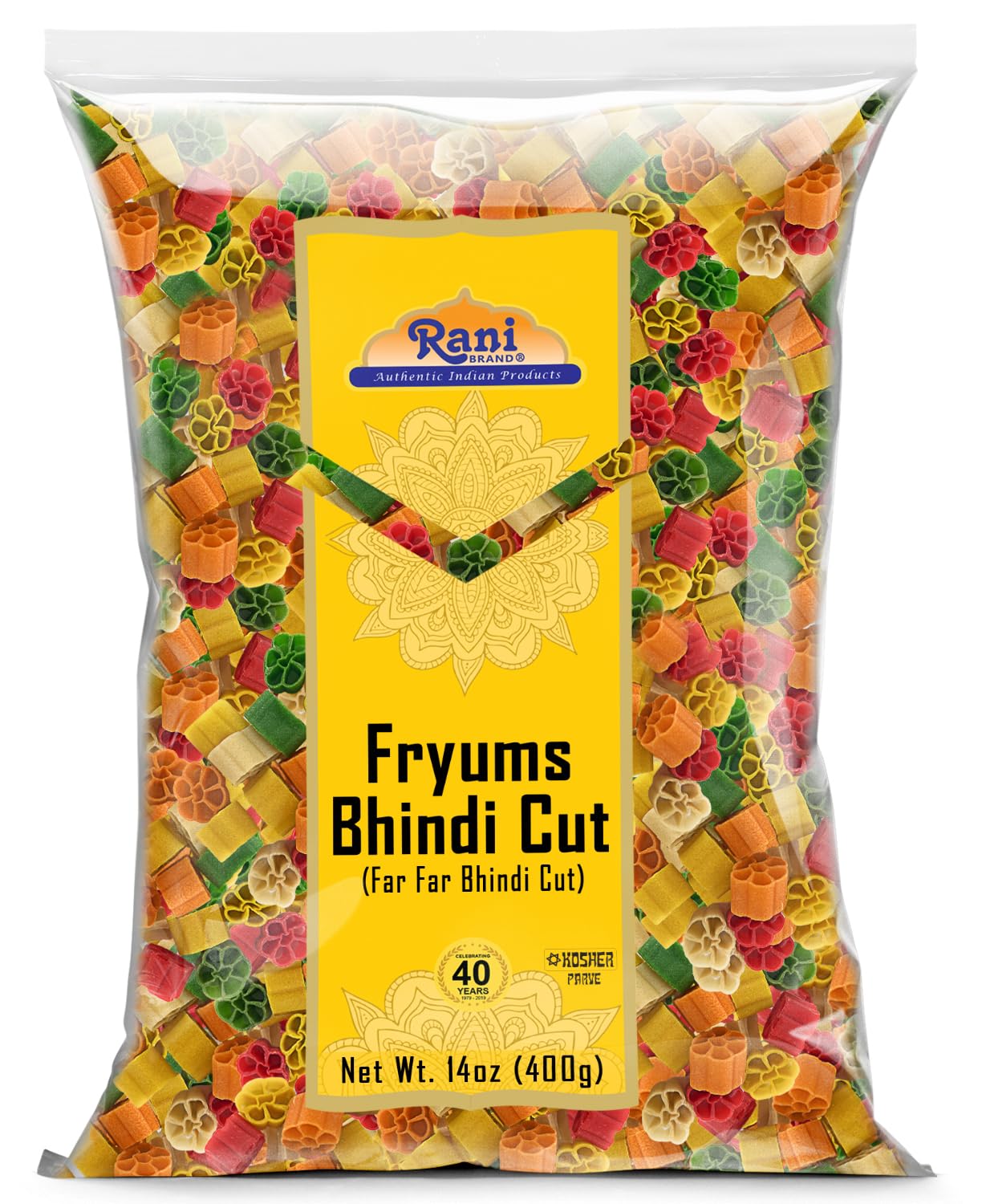 Rani Fryums Bhindi Shape, Vegan & Kosher, 14oz (400g) Uncooked Wheat & Tapioca Pellet Snack