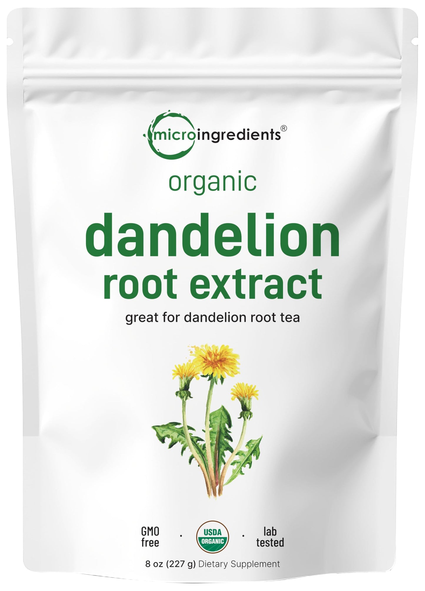 Micro Ingredients Organic Dandelion Root Tea Powder, Caffeine Free, 8oz, Non-GMO, 220 Servings