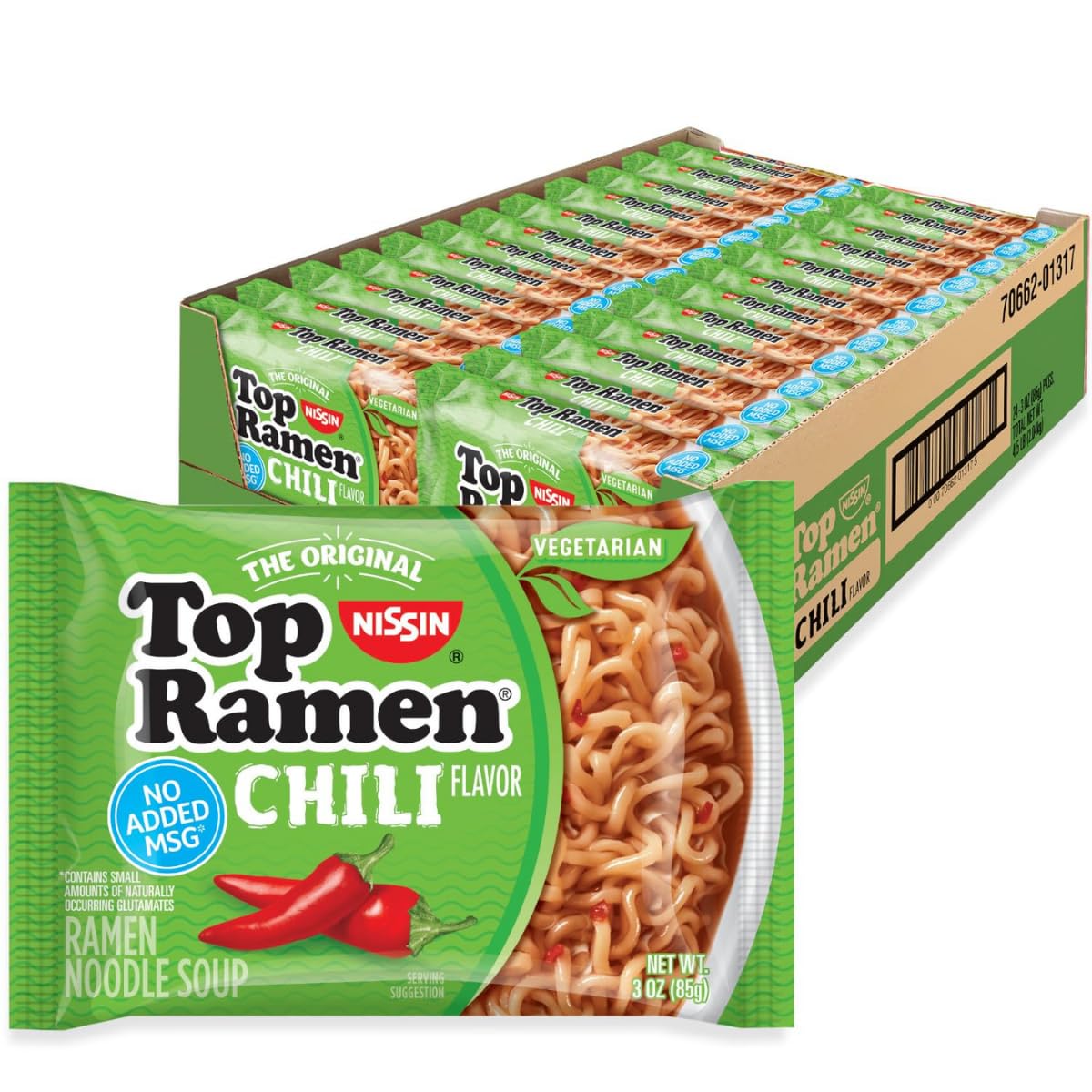 Nissin Top Ramen Noodle Soup, Chili, 3 Ounce (Pack of 24)