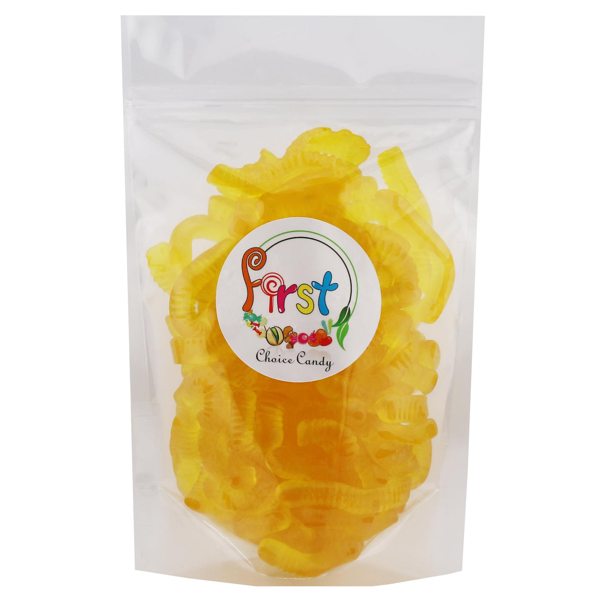 Firstchoicecandy Sweet & Sour Gummy Worms, Multi Flavors And Solid Colors (1 Pound, Yellow Pineapple)