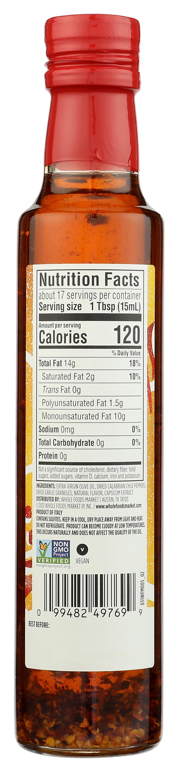 Whole Foods Market, Extra Virgin Olive Oil, Italian Infused with Calabrian Chile Pepper & Roasted Garlic, 8.45 Fl Oz