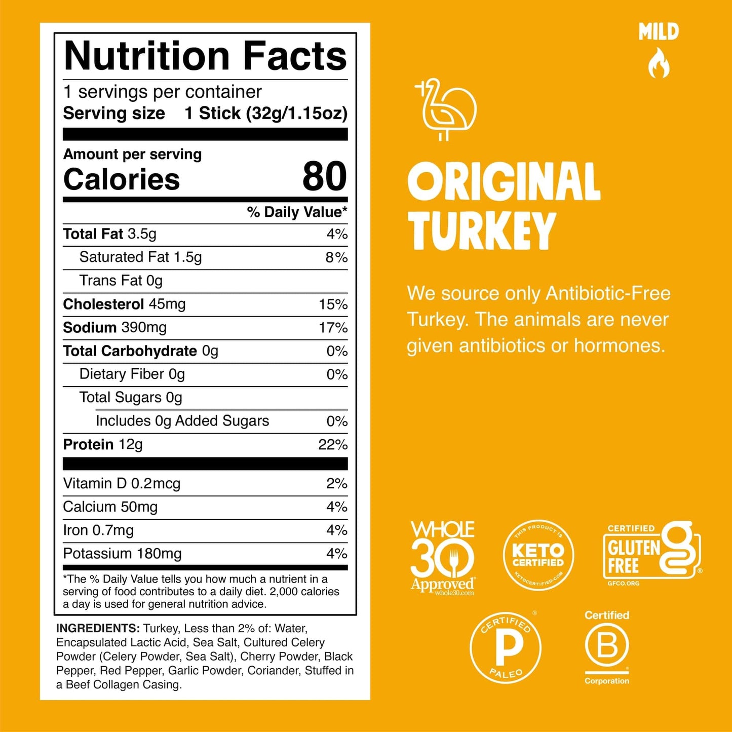 Chomps Turkey Jerky Snack Sticks - Keto, Low Carb, Gluten-Free, 12g Protein, 10-Pack, Yellow