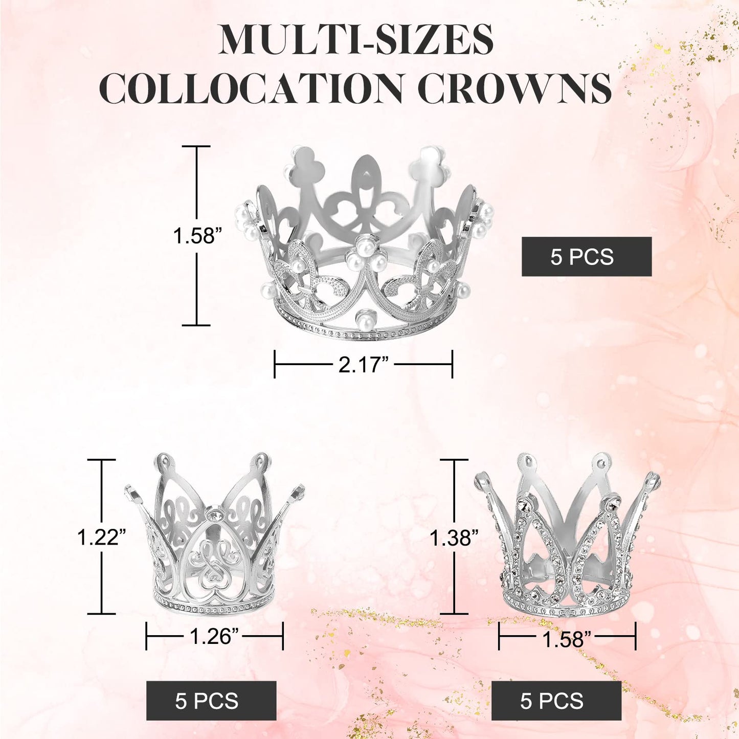 Ayfjovs Silver Crown Cake Topper, 15 Pieces 3 Size Mini Crown Tiny Crown For Cake Topper, Silver Crowns For Flower Arrangements