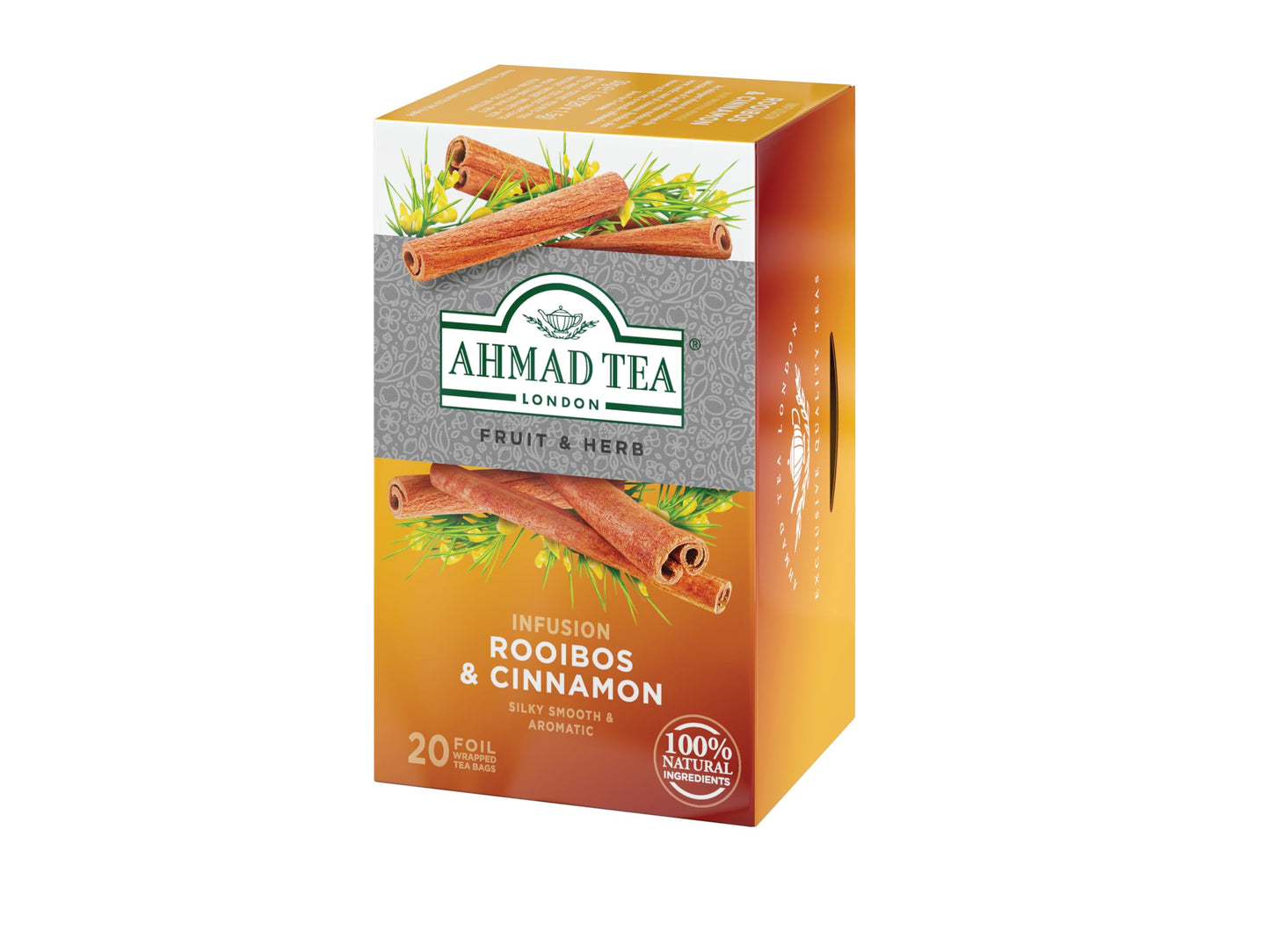 Ahmad Tea Herbal Tea, Rooibos & Cinnamon Teabags, 20 ct (Pack of 1) - Decaffeinated & Sugar-Free