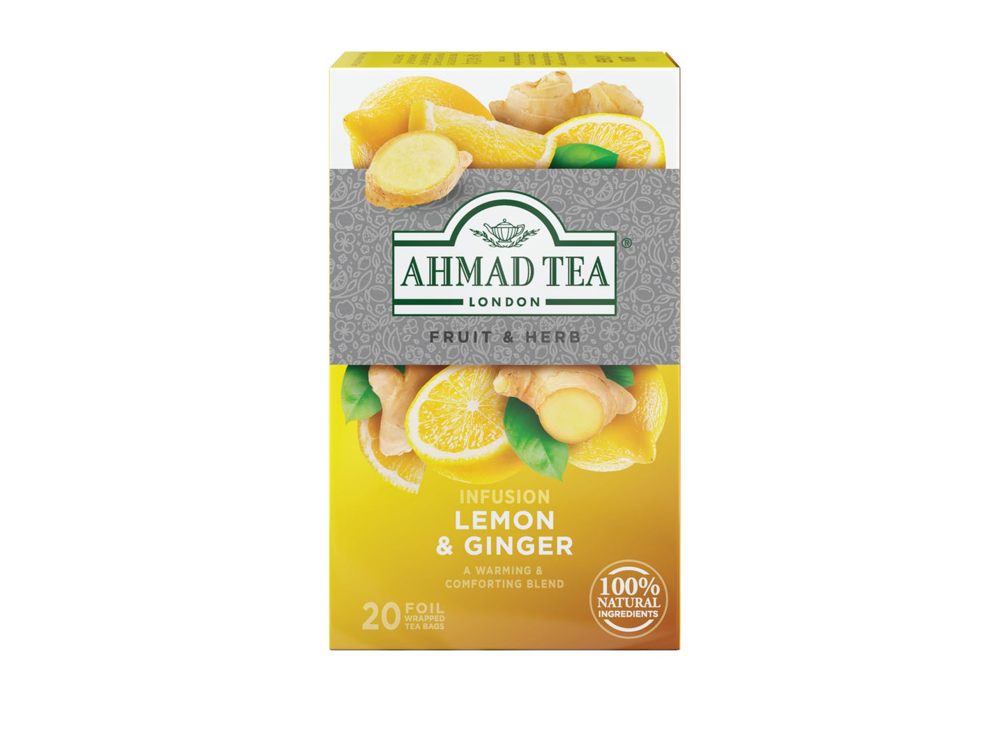 Ahmad Tea Herbal Tea, Lemon & Ginger Teabags, 20 ct (Pack of 1) - Decaffeinated & Sugar-Free