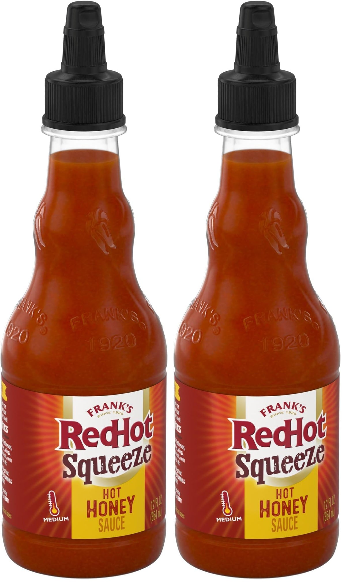 Franks RedHot Squeeze Hot Honey Sauce, 12 fl oz (Pack of 2)