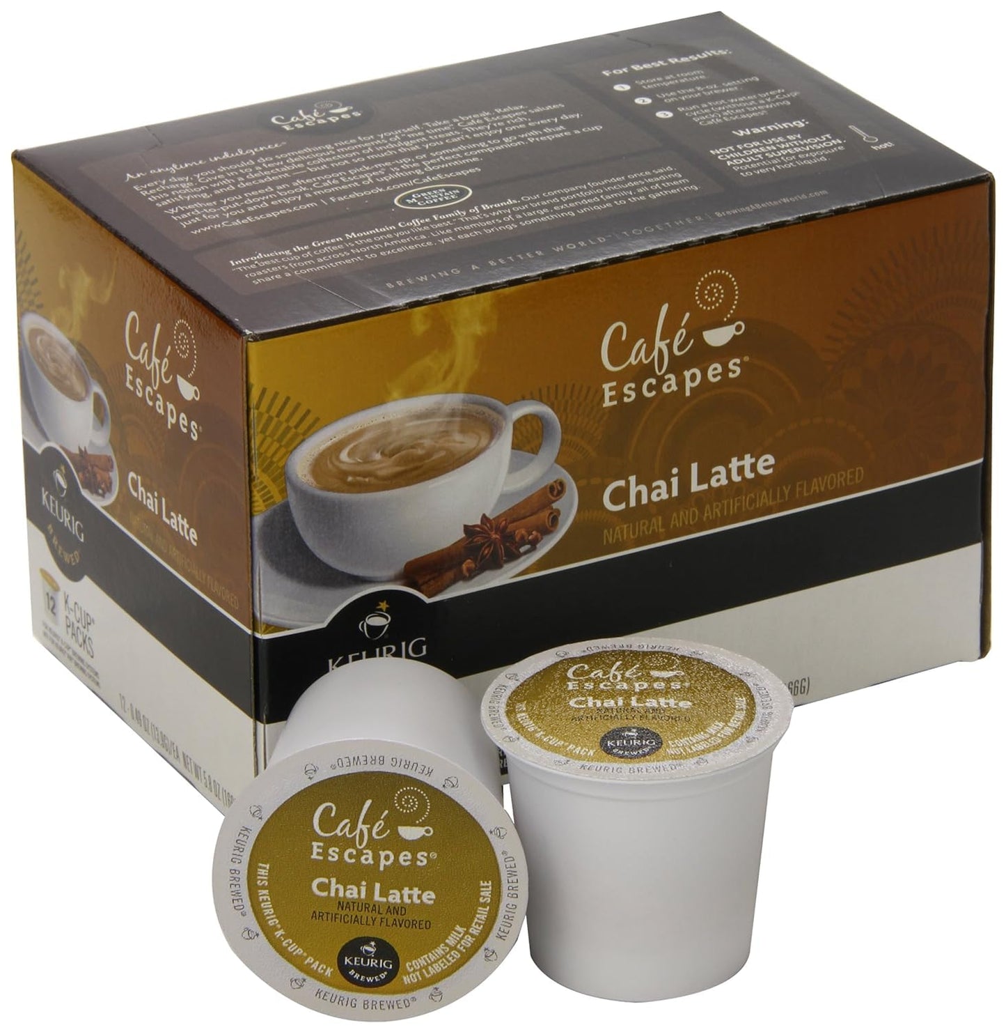 Café Escapes Chai Latte K-Cups Coffee, 12 Count, Model 5000054364