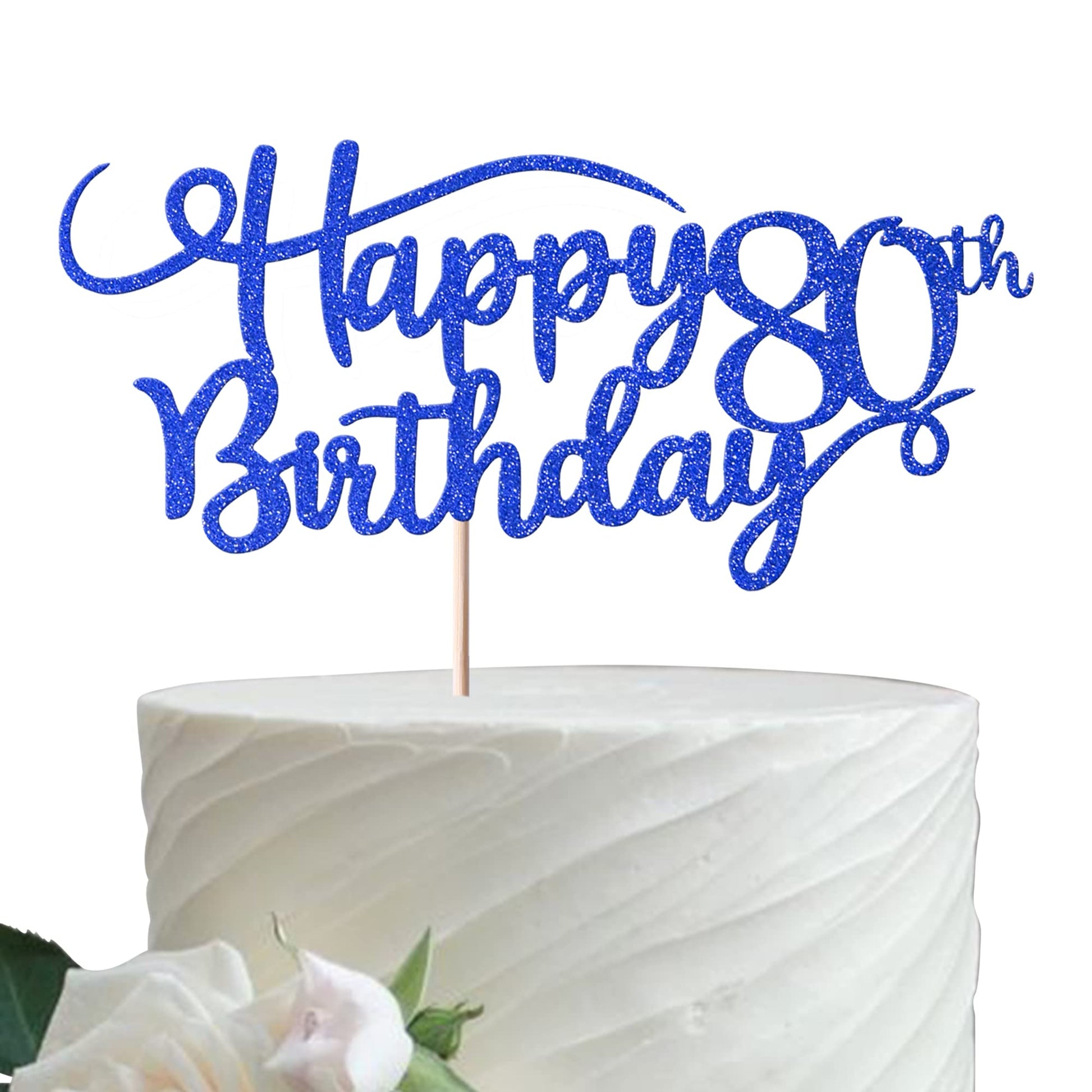 Rsstarxi Cake Topper Glitter Number 80 for 80th Birthday Celebration, Deep Blue, Model XM223, Paper Decoration