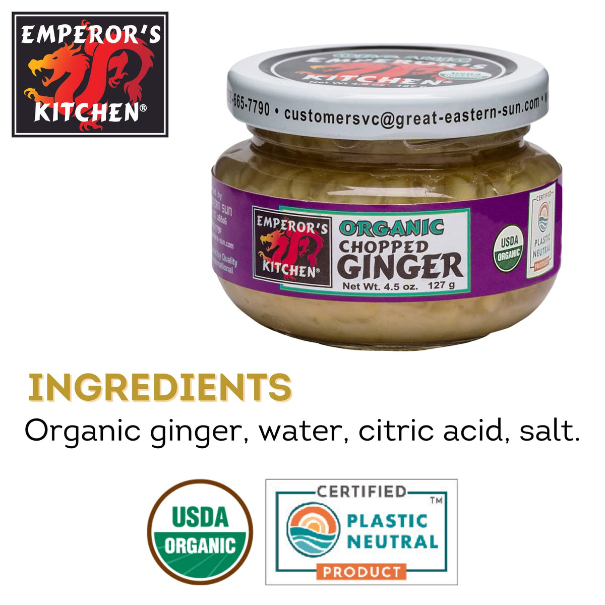 Emperors Kitchen Condiments, Chopped Ginger , 4.5 oz