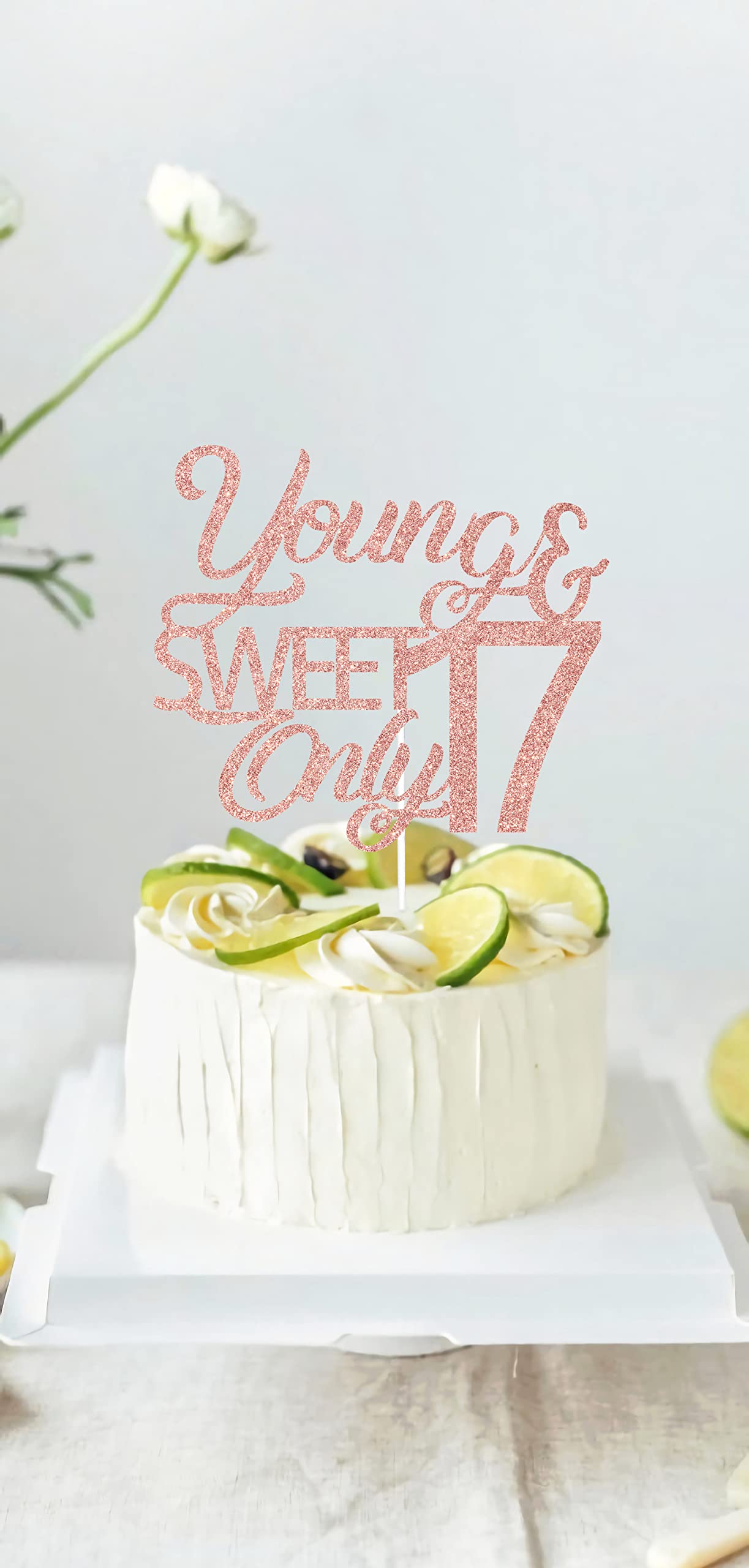 Young And Sweet Only 17 Cake Topper, Happy 17Th Birthday, Cheers To 17 Years Old Cake Decor, 17Th Birthday/Anniversary Party Dec