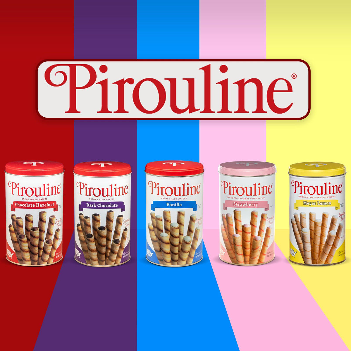 Pirouline Rolled Wafers – Vanilla Crème – Rolled Wafer Sticks Bundled With Serving Tongs, Crème Filled Wafers For Coffee, Tea, Ice Cream, Snacks, Parties, Gifts, And More – 14Oz Tin 6Pk