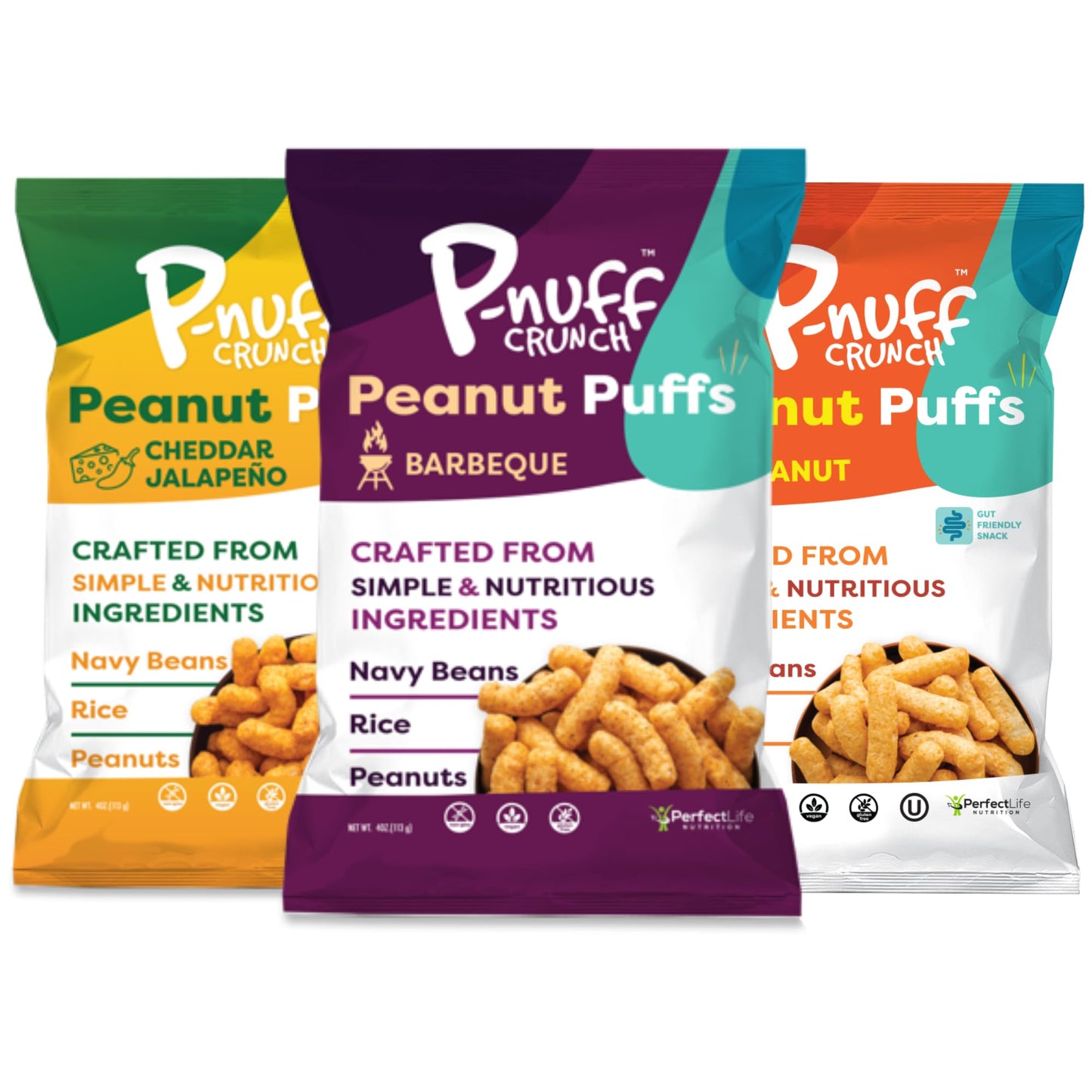 P-Nuff Peanut Puffs Savory Variety Pack, 20g Vegan Protein, Keto, Gluten Free, 4oz Bag, 3-Pack