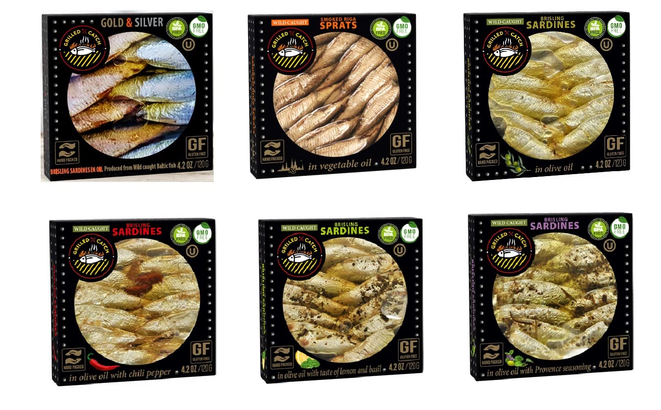 Grilled Catch Wild Caught Brisling Sardines In Olive Oil 4.2 Oz/120G, Pack Of 5, Product Of Latvia, (Provence Seasoning)
