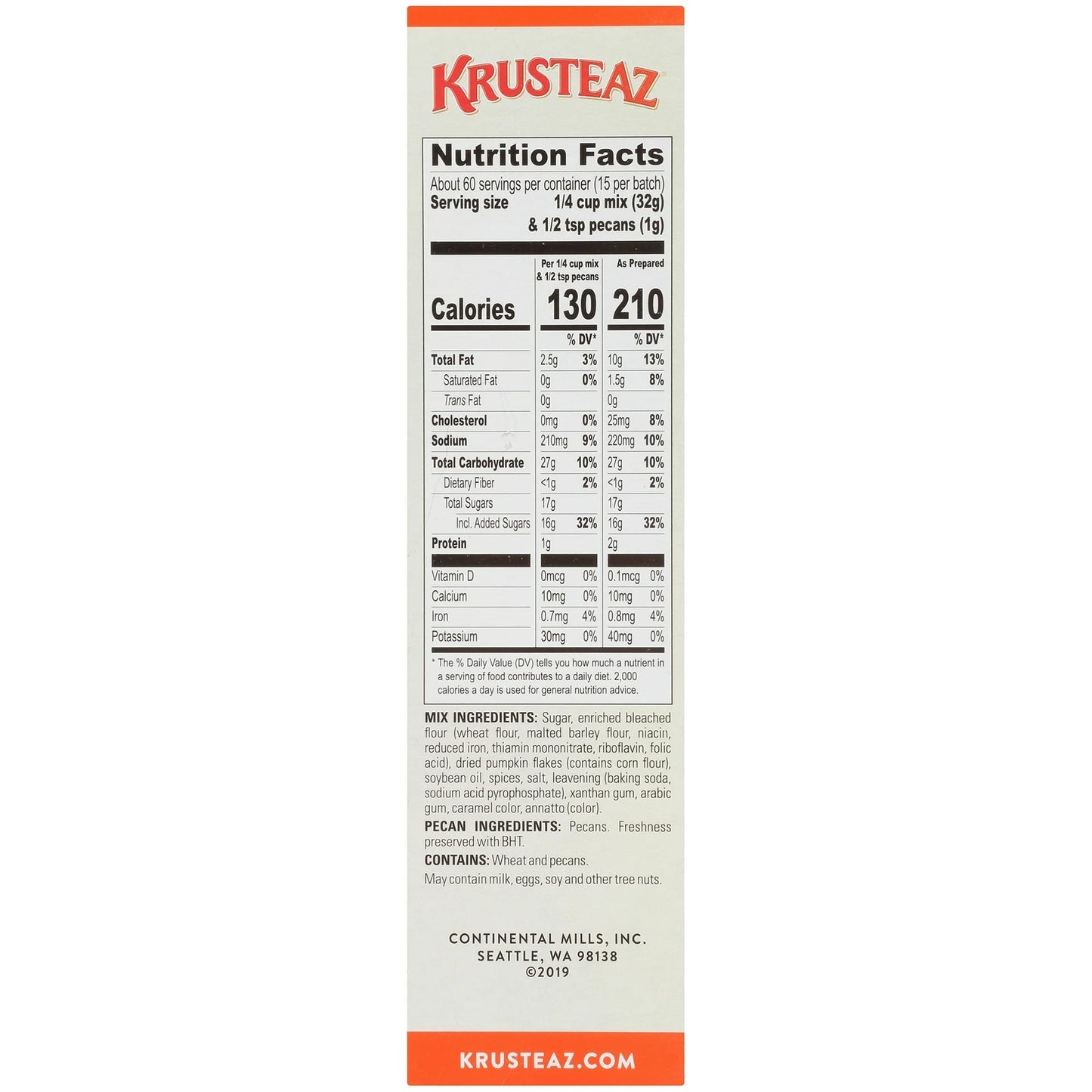 Krusteaz Pumpkin Spice Quick Bread Mix - 4 Pouches (68 Oz Total)
