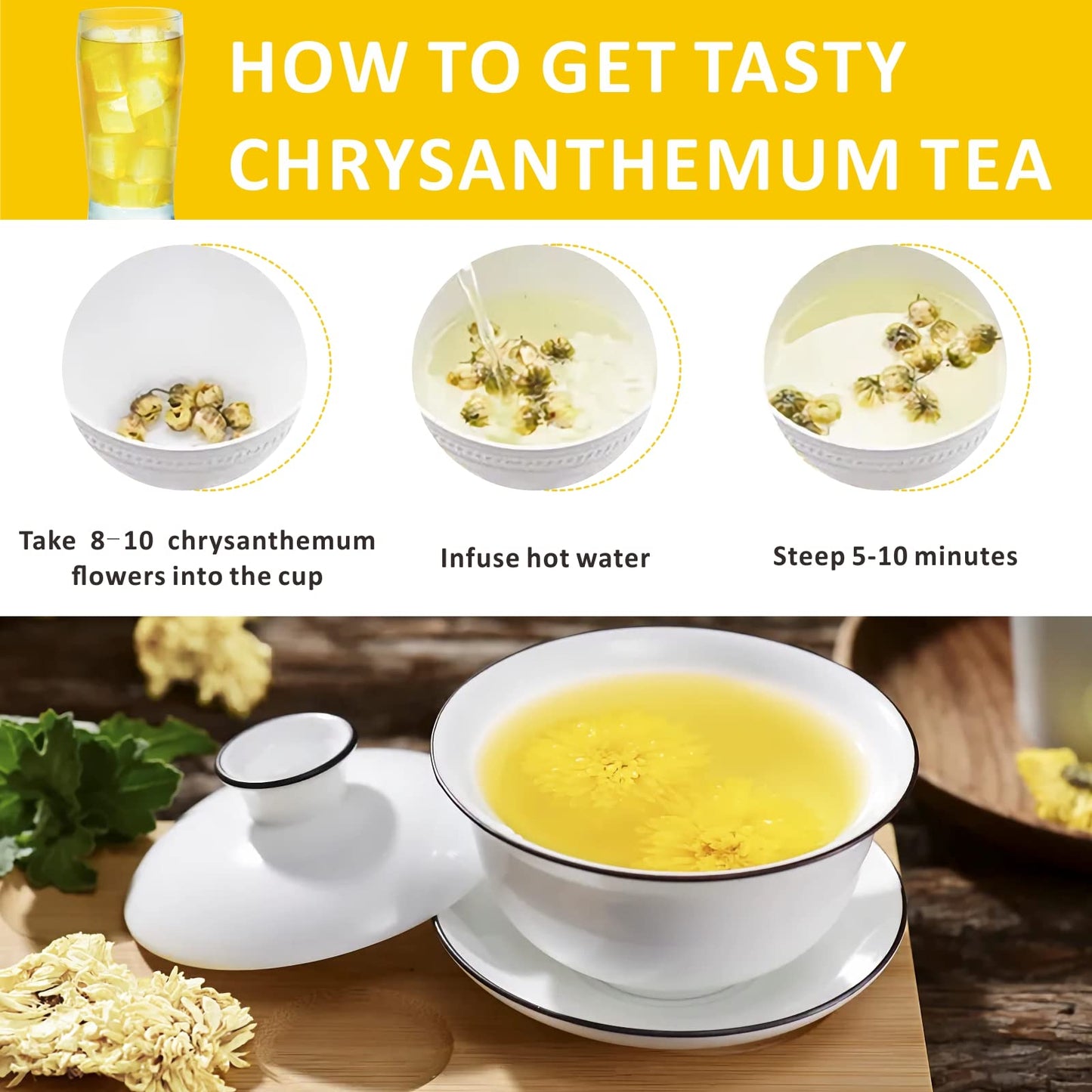 Chrysanthemum Tea, Gongju Edible Chinese Flowers, ??, Dried Whole Bulk Herbal Tea, Organic Natural, Ideal For Gift, 1 Oz