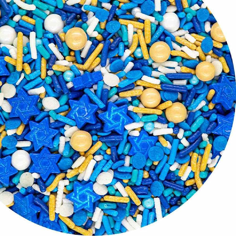 Sweets &   Boutique Hanukkah Sprinkles for Cake Decorating - Blue and Gold Jimmies, Confetti Quin, Sugar Pearls