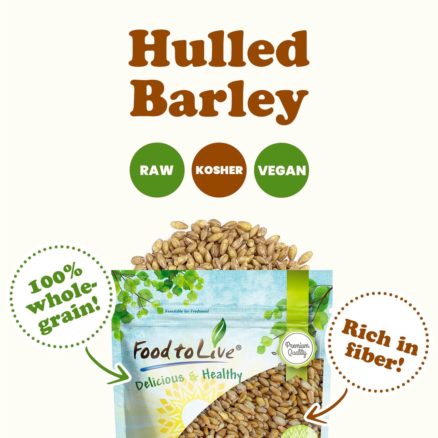 Food to Live Hulled Barley Grain, 100% Whole Grain, Vegan, 6 Pounds, Great for Baking and Brewing