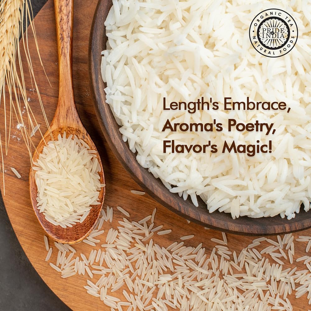 Pride Of India Extra Long Basmati Rice - Naturally Aged Aromatic Grain, 1.5 Pound Jar