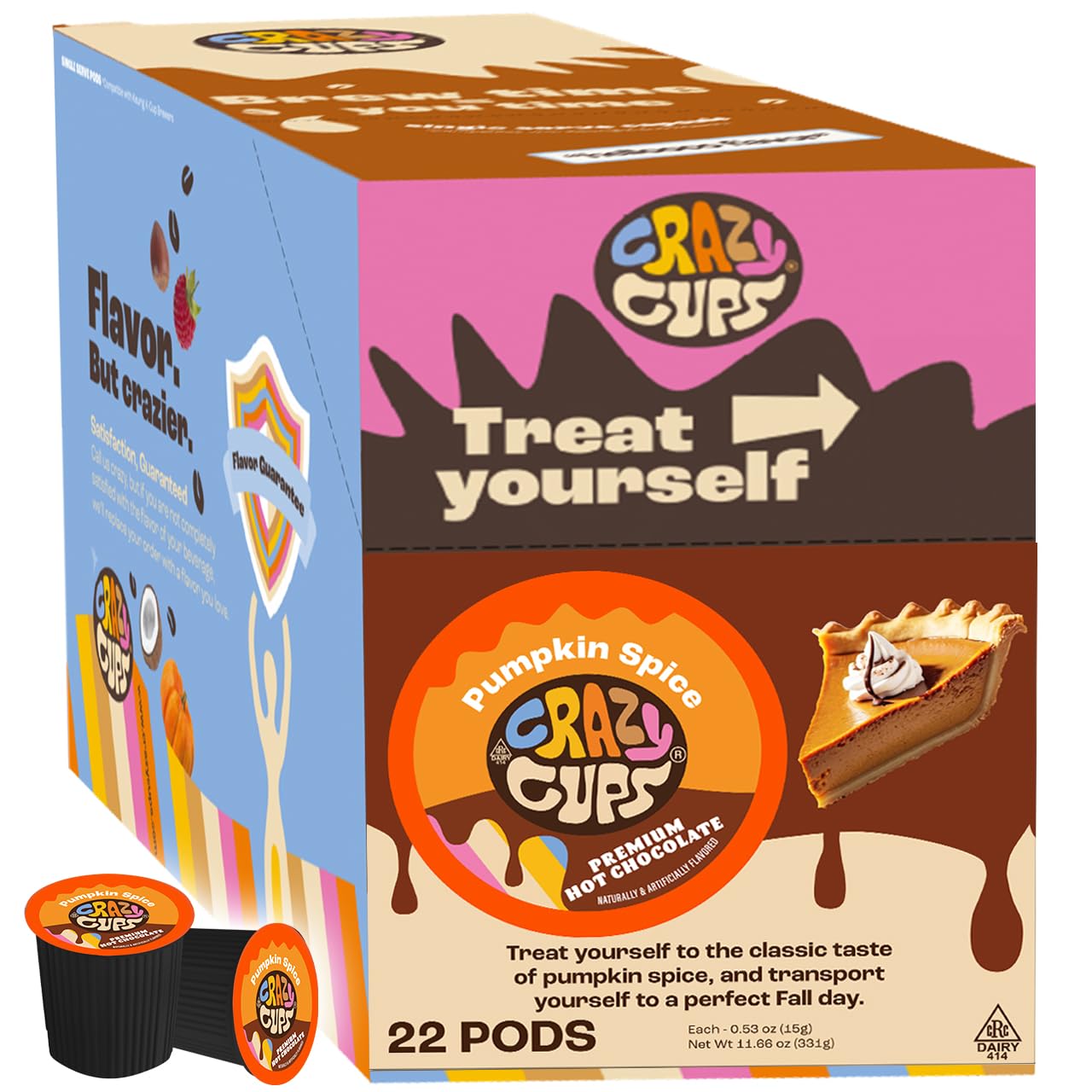 Crazy Cups Pumpkin Spice Hot Chocolate Pods, 22 Count, Compatible with Keurig K Cups, Rich Creamy Flavor for Fall