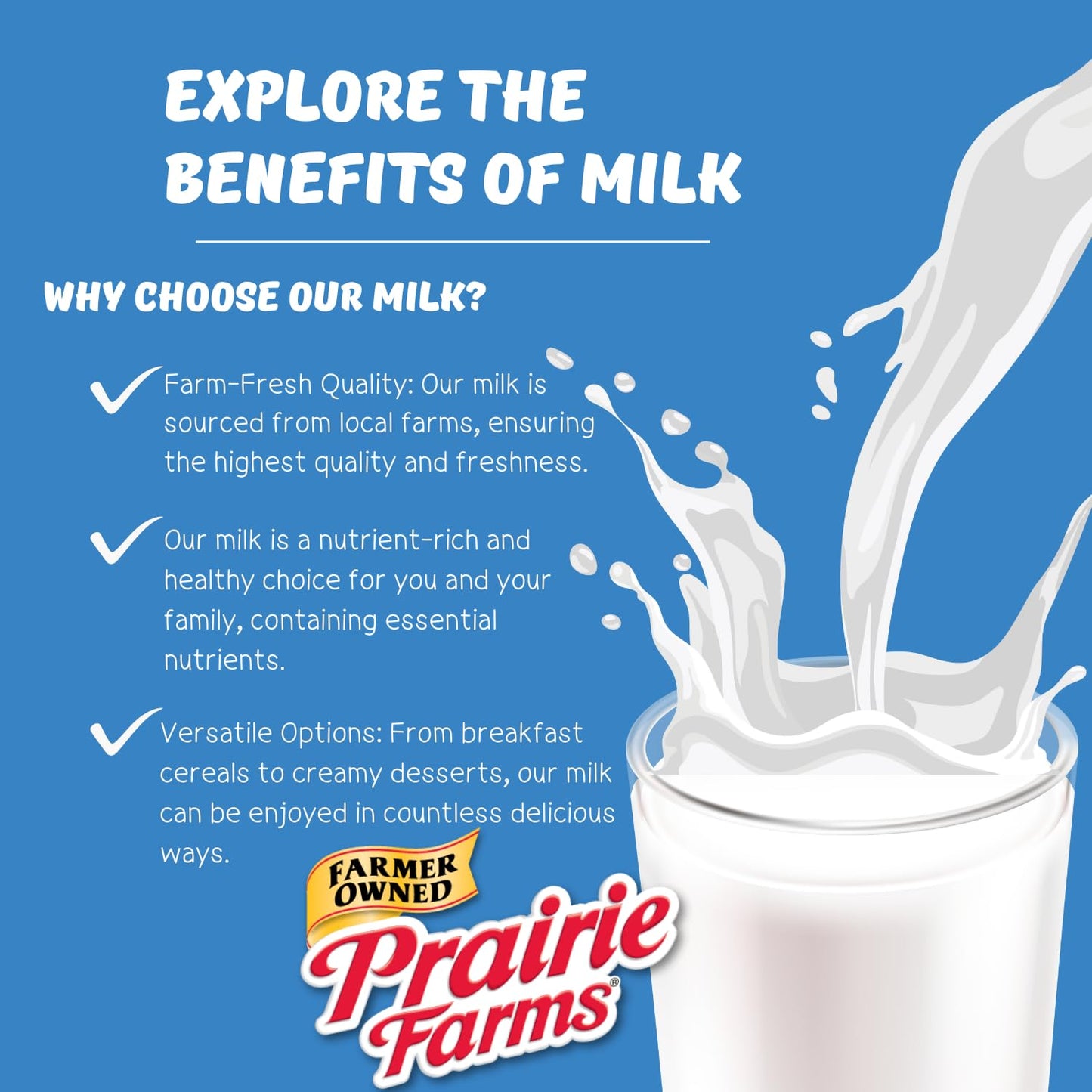 Prairie Farms Whole Milk - UHT Ultra Pasteurized, Preservative Free - 32 Fl Oz (1 Quart) - Gluten Free, Made in USA