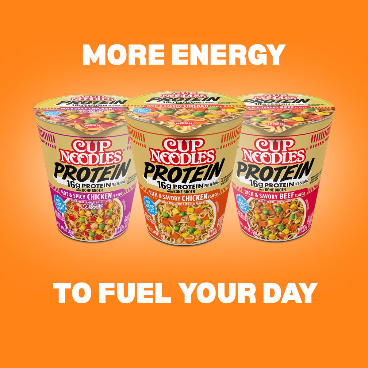 Nissin Cup Noodles Protein Ramen, Chicken Flavor with Bone Broth, 16g Protein, 2.54 Ounce Cup (Pack of 6)