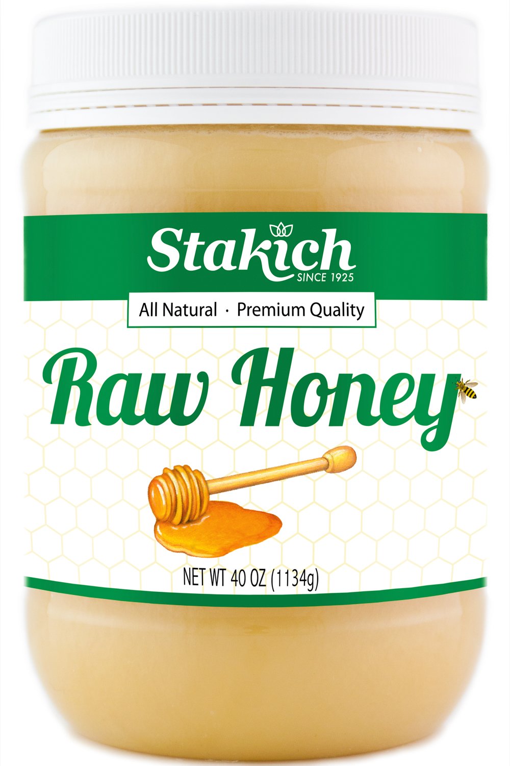 Stakich Raw Honey - Pure, Unprocessed, Kosher - 40 Ounce (2.5 Pound)