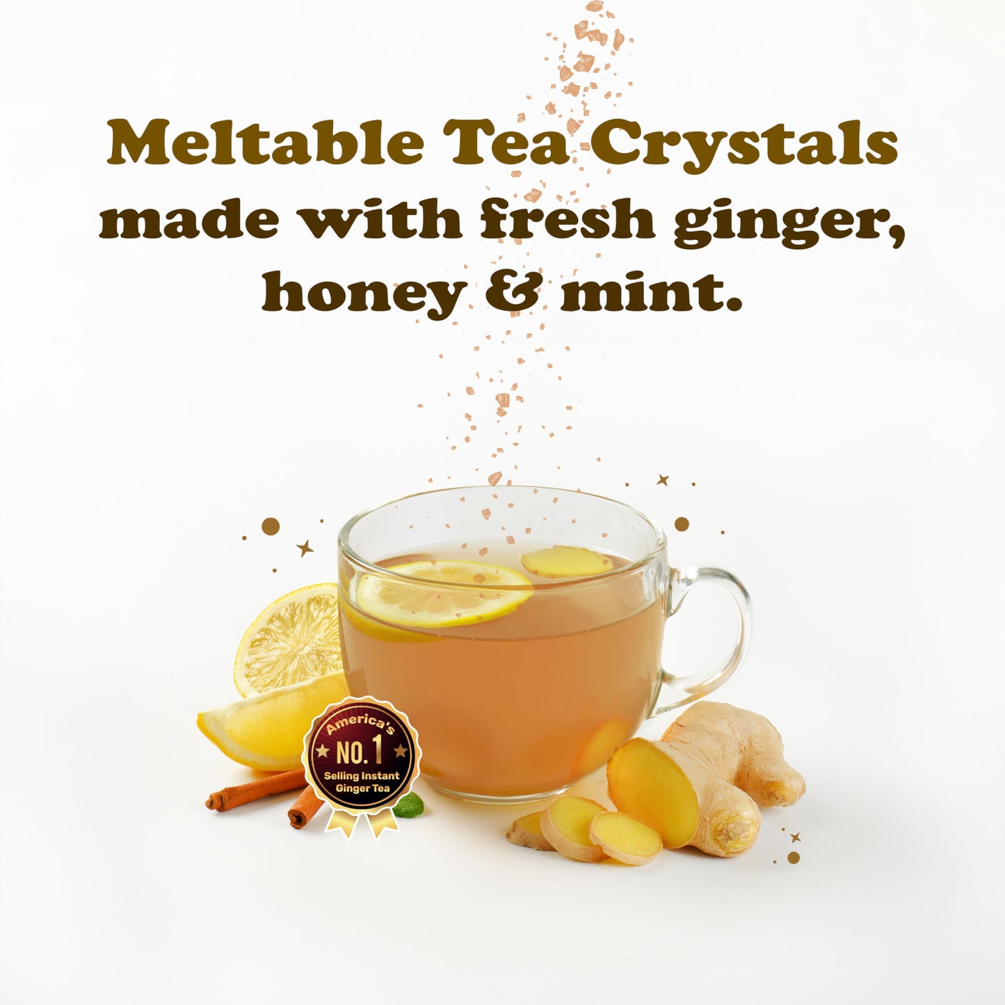 Pocas Honey Ginger Instant Tea Powder, Mint Flavor, Caffeine-Free, 20 Packets