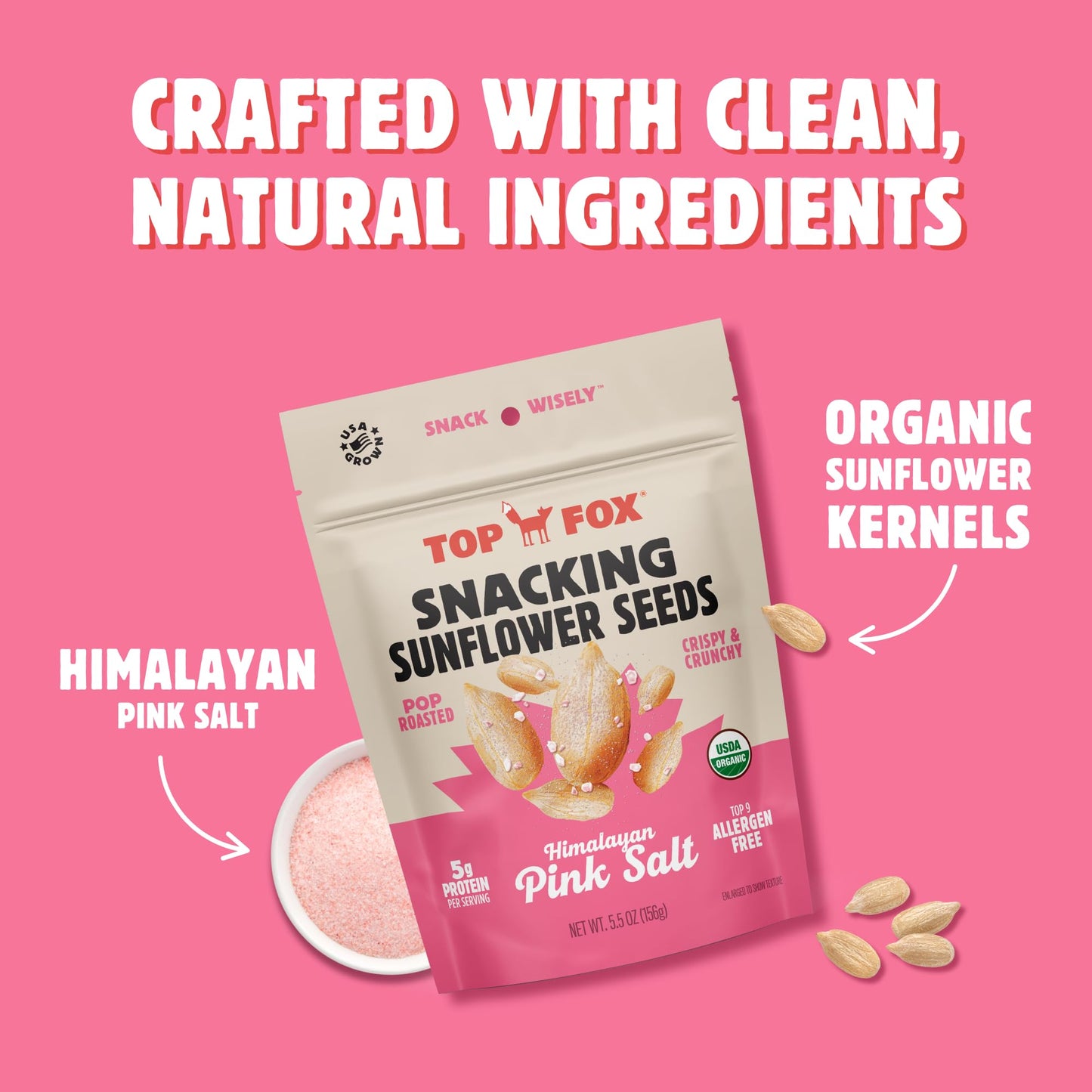 Top Fox Snacks Sunflower Seeds to Eat (Himalayan Pink Salt, 5.5 oz - 6 Pack) - Gluten Free Snacks, Protein Snacks, Keto Friendly