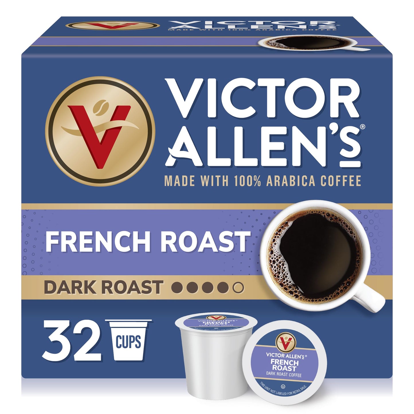 Victor Allens Coffee French Roast Dark Roast Single Serve Pods 32 Count for Keurig K-Cup Brewers Brown