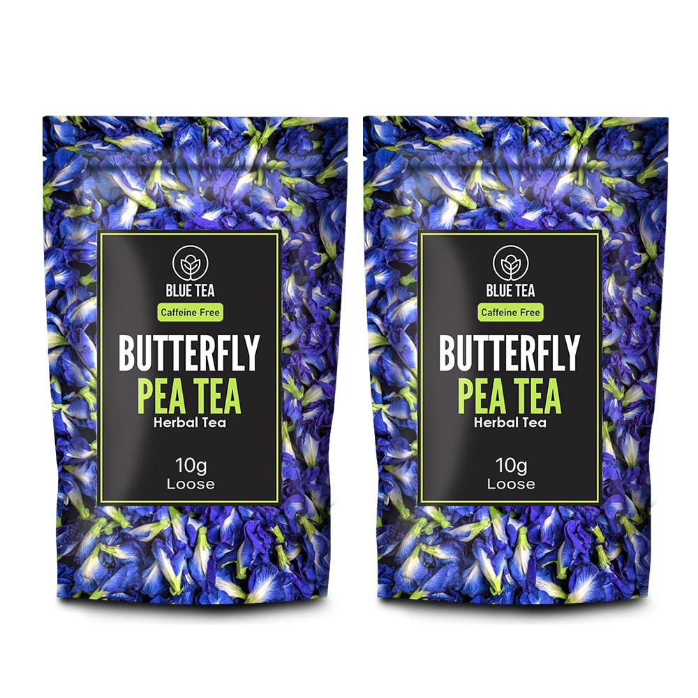 BLUE TEA Butterfly Pea Flower Herbal Tea - Caffeine-Free, Vegan, Non-GMO - 0.70 Oz (Pack of 2) - PET Jar Packaging
