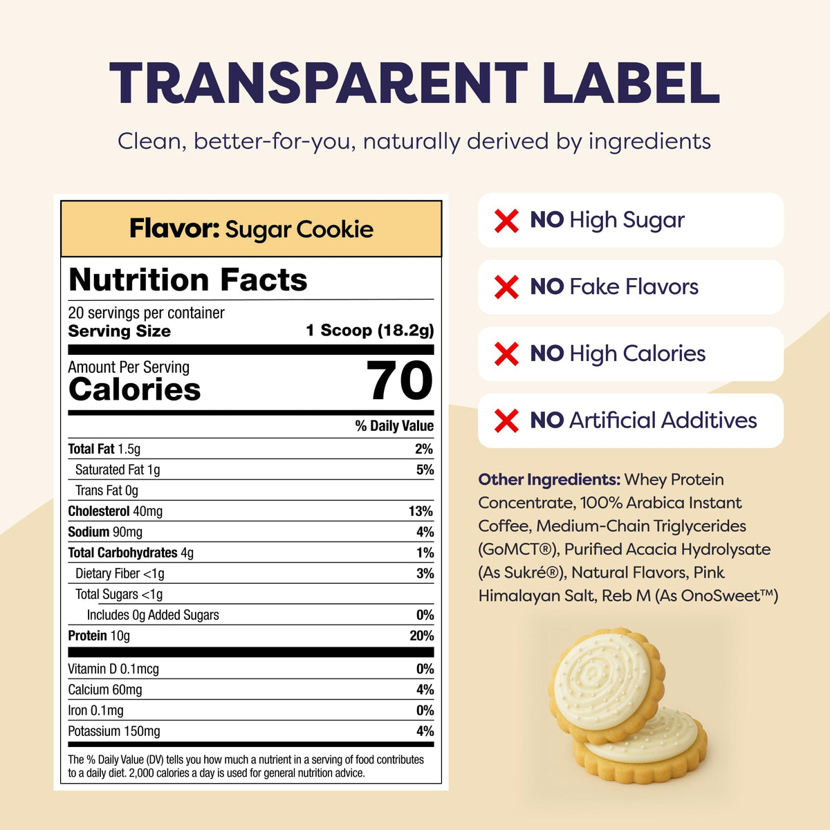 Sugar Cookie Protein Iced Coffee - enhanced Whey Protein & Instant Iced Coffees - 100% Natural Cold Brew Coffee - Zero Artificial Flavors & Sweeteners  80 mg Caffeine  0g of Sugar  20 Servings
