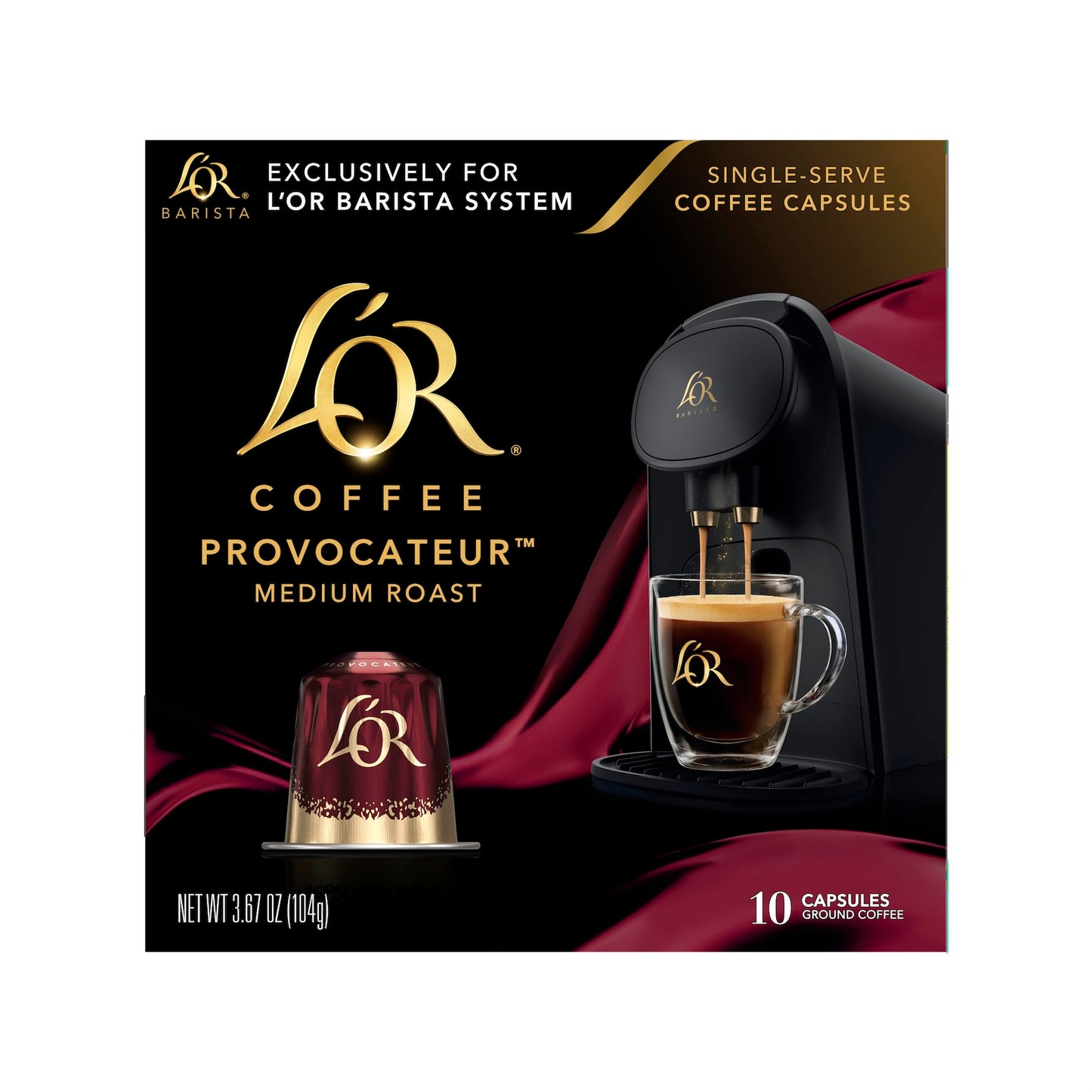 LOR Coffee Pods  10 Count Provocateur Medium Roast Blend  Single-Serve Aluminum Coffee Capsules Compatible with the LOR BARISTA System & *Nespresso Original Machines  10 count (Pack of 1)