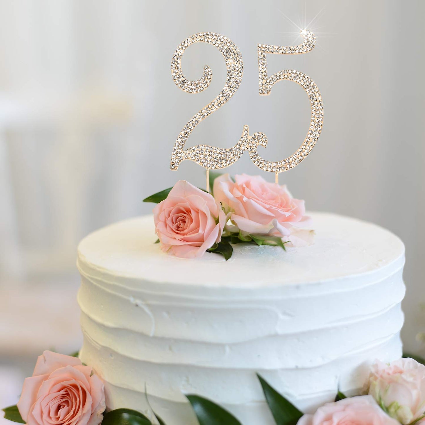 Hatcher Lee 25th Birthday Cake Topper - Bling Crystal, Gold, Model HCL-303, Perfect for Party Decorations