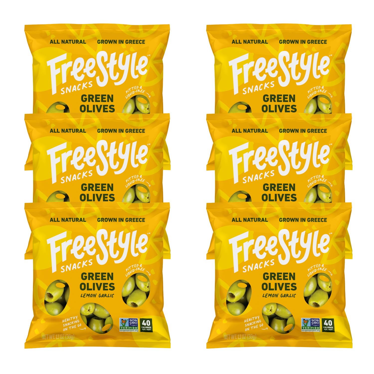 Freestyle Snacks Olive Snack Packs - Jumbo Green Olives, All Natural, Non-GMO, 1.1oz (6 Pack)