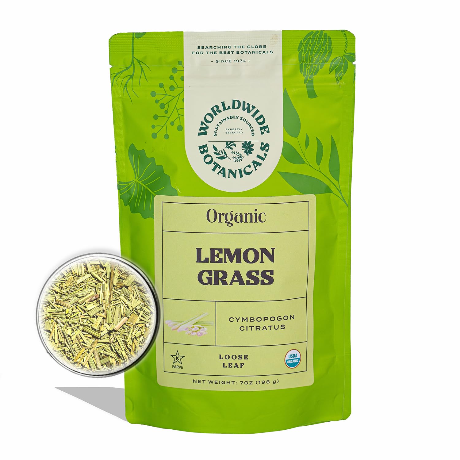 Worldwide Botanicals Organic Lemon Grass Leaves - 7oz Loose Leaf - 100% Pure Cymbopogon citratus - Resealable Bag for Freshness