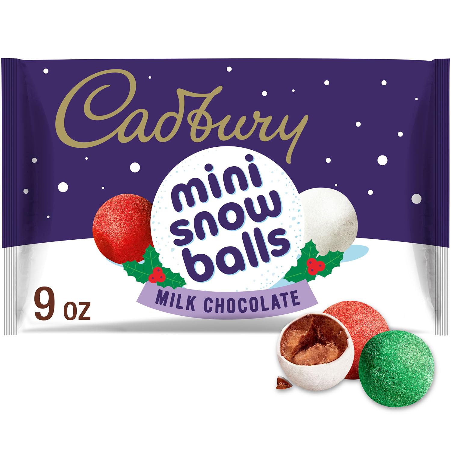 Cadbury Mini Snowballs Milk Chocolate  Christmas Candy Bag  9 Oz