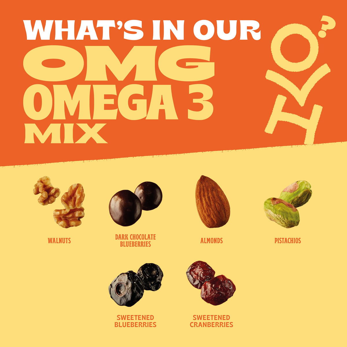 Orchard Valley Harvest Omg Omega-3 Mix, Walnuts, 8 Oz Resealable Bag, Dark Chocolate Blueberries, Sweetened Cranberries, Almonds, Pistachios, Gluten Free, Non-Gmo, On-The-Go Snack