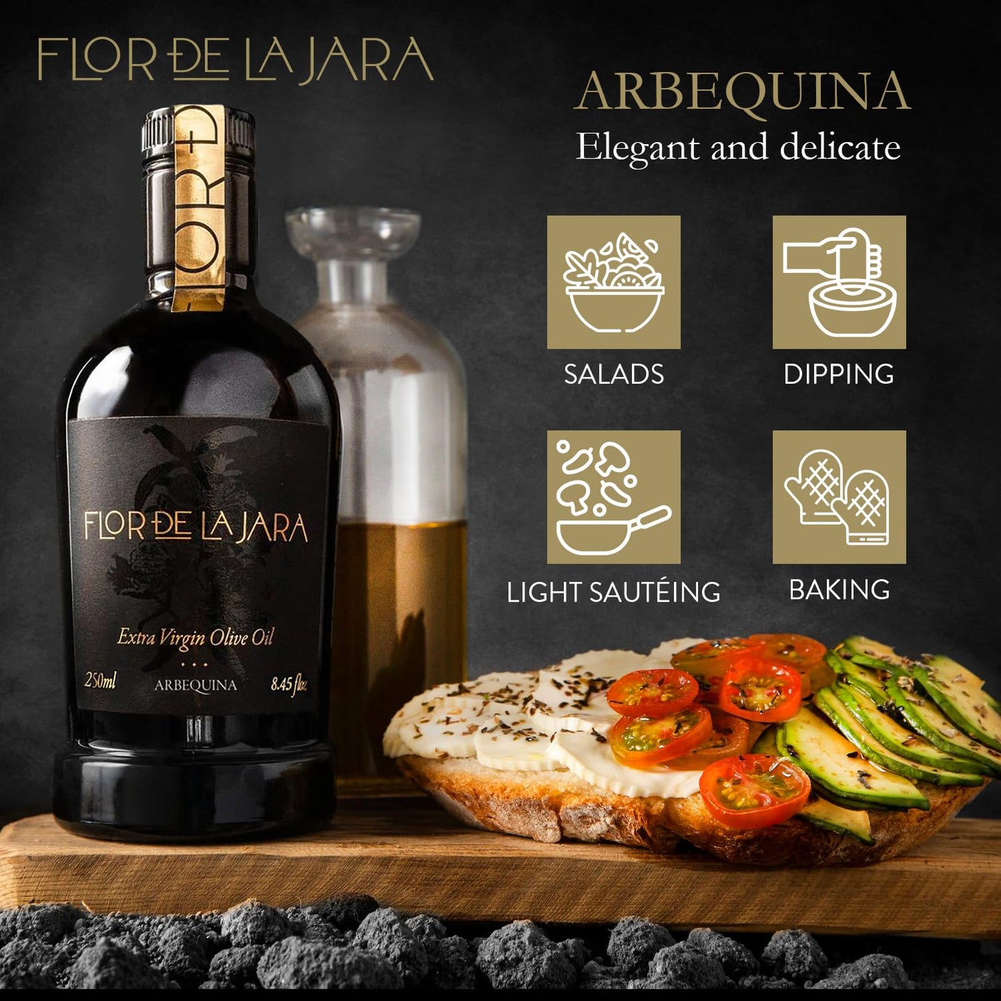 FLOR DE LA JARA Extra Virgin Olive Oil, First Cold Pressed, Monovarietal Arbequina, Low Acidity, 250 ml