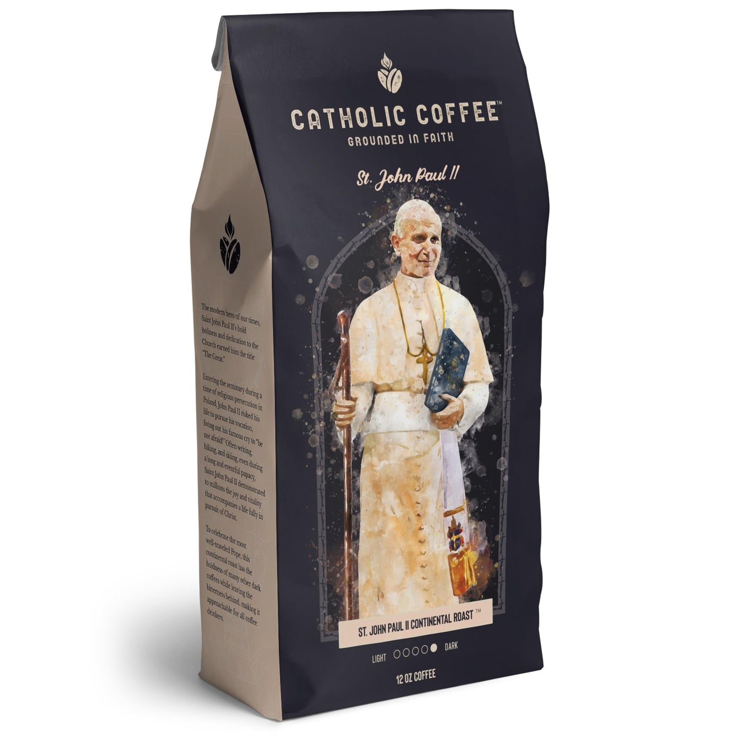 St. John Paul Ii Peruvian Dark Roast Catholic Coffee (Ground) 12 Ounces - Small-Batch Craft Coffee, Gift For Catholic Faithful & Coffee Lovers